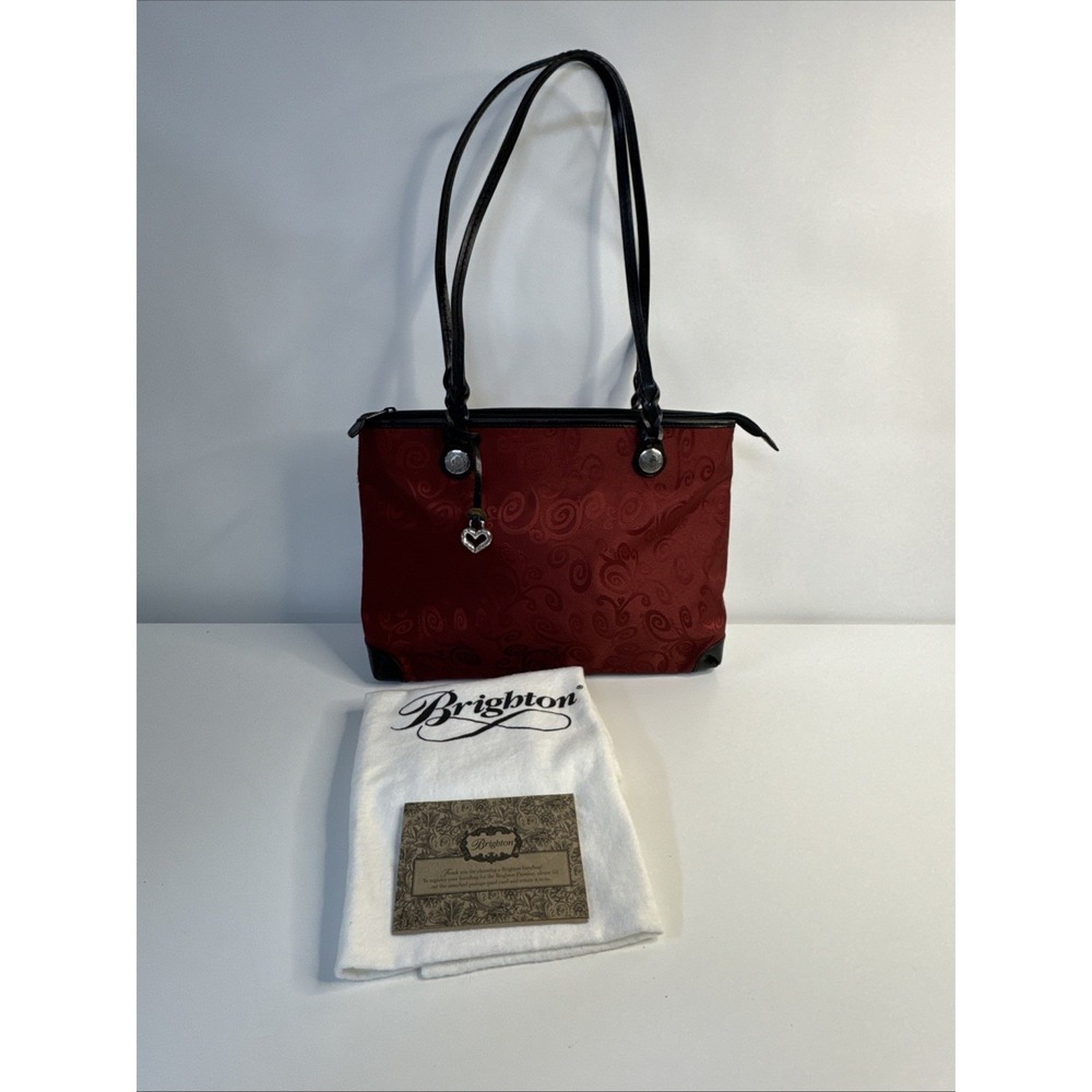 Brighton Evelyn Red Jacquard Swirl Tote Shoulder Bag Heart Charm Purse C263093
